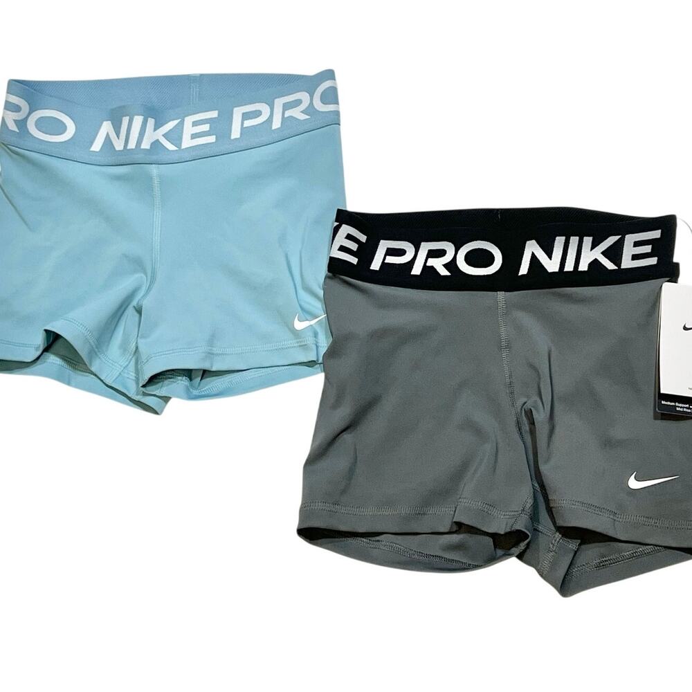 Nike Pro Dri-FIT 3" Training Shorts Women Lot 2 Pack Mid Rise Gray Blue XS